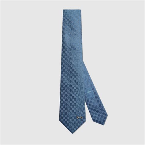 GG silk jacquard tie in dark blue and light blue 